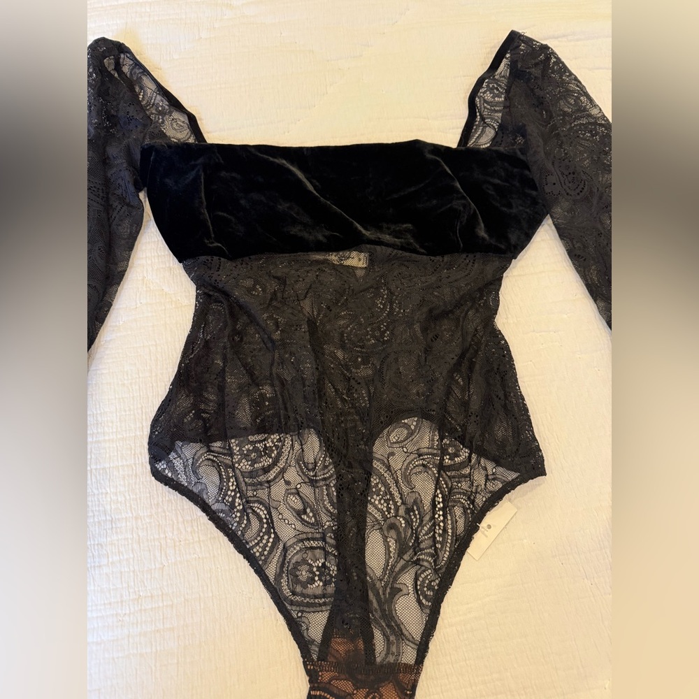 NWT For Love and Lemons Velvet Bralette and Lace Bodysuit